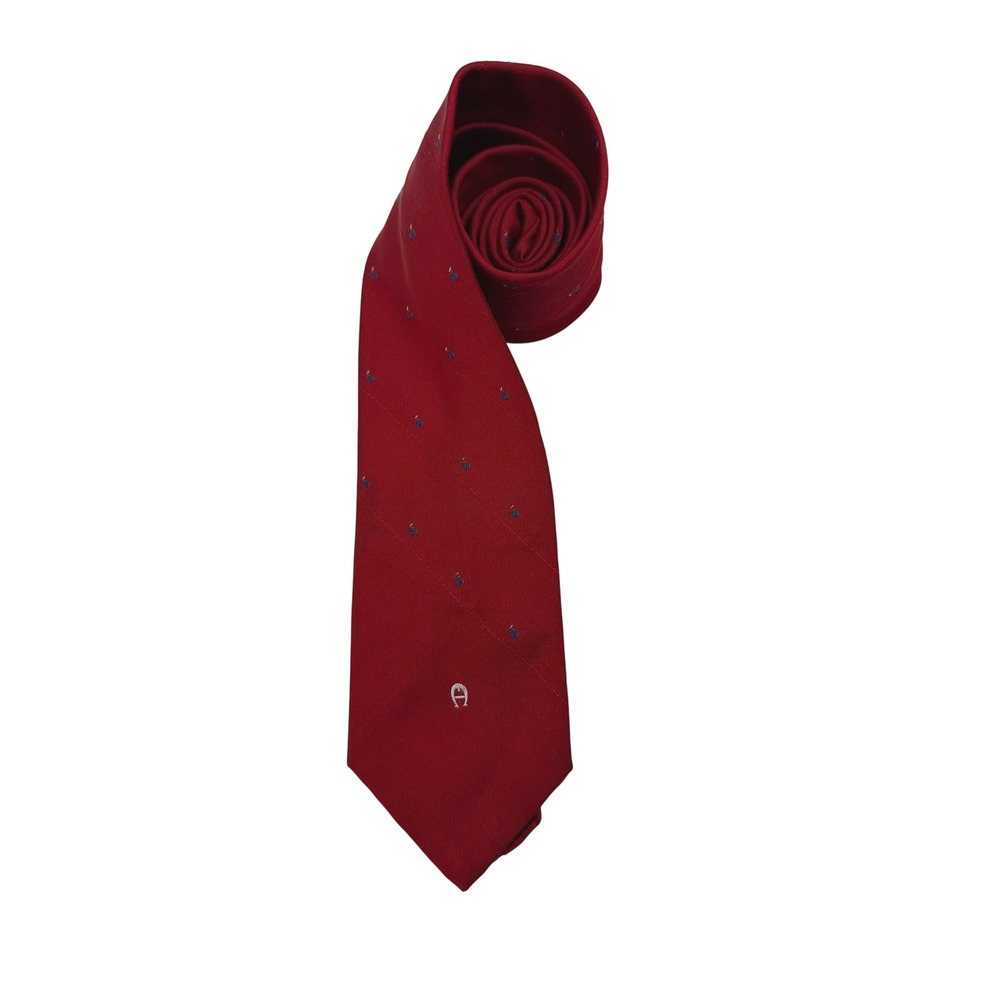 Etienne Aigner‎ Necktie Red Excellent Vintage Horseshoe Logo Pattern